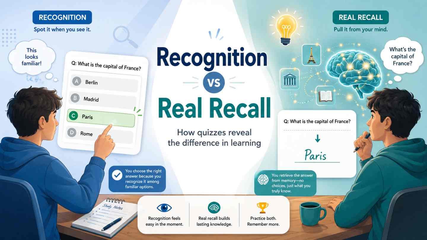 The Learning Difference Between Recognition and Real Recall