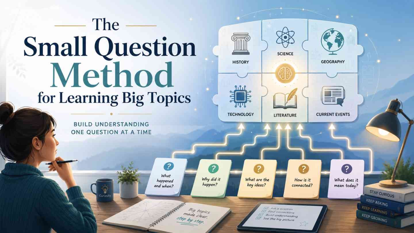 The Small Question Method for Learning Big Topics
